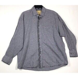 Massimo Castello Shirt Mens XL Linen Gray Long Sleeve Button up Logo